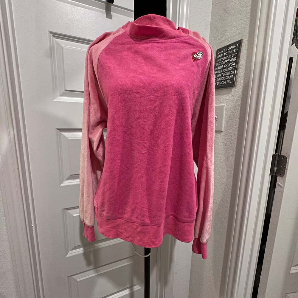 Vintage womens pink long sleeve heart pullover sweatshirt size Med